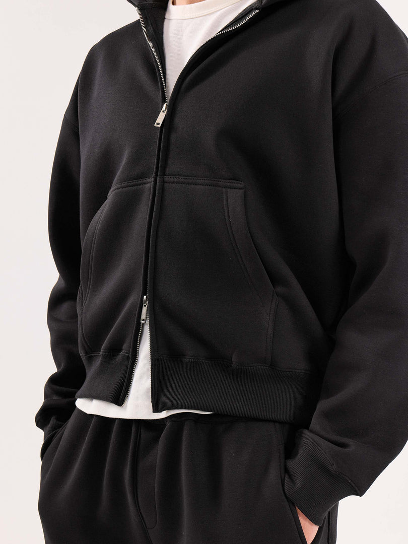 Black Cropped Zip-Up Hoodie