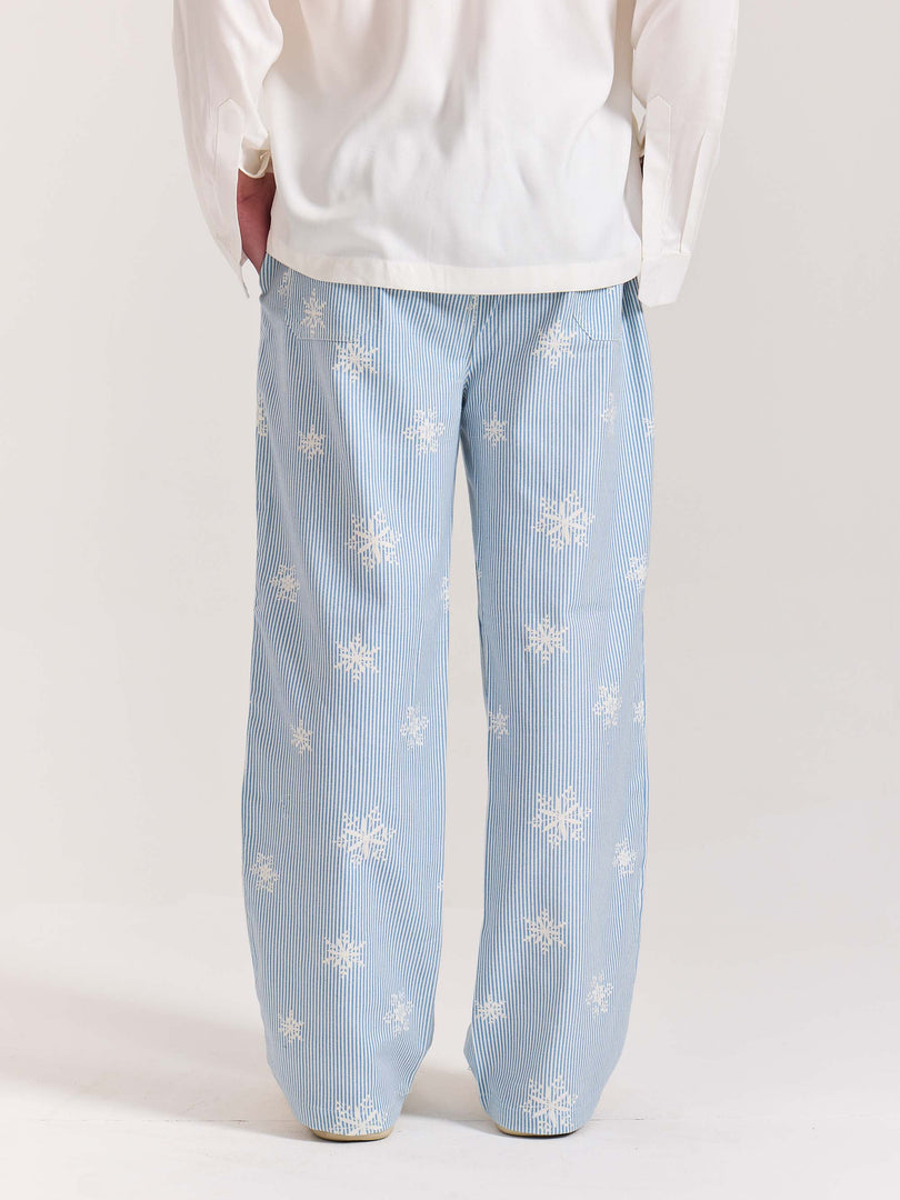 Light Blue Striped Snowflake Pull-on Pants