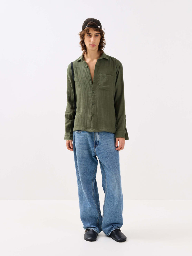 Sage Green Textured Gauze Holiday Shirt