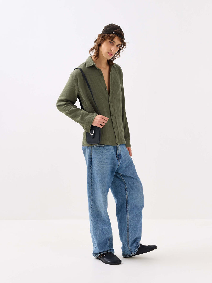 Sage Green Textured Gauze Holiday Shirt