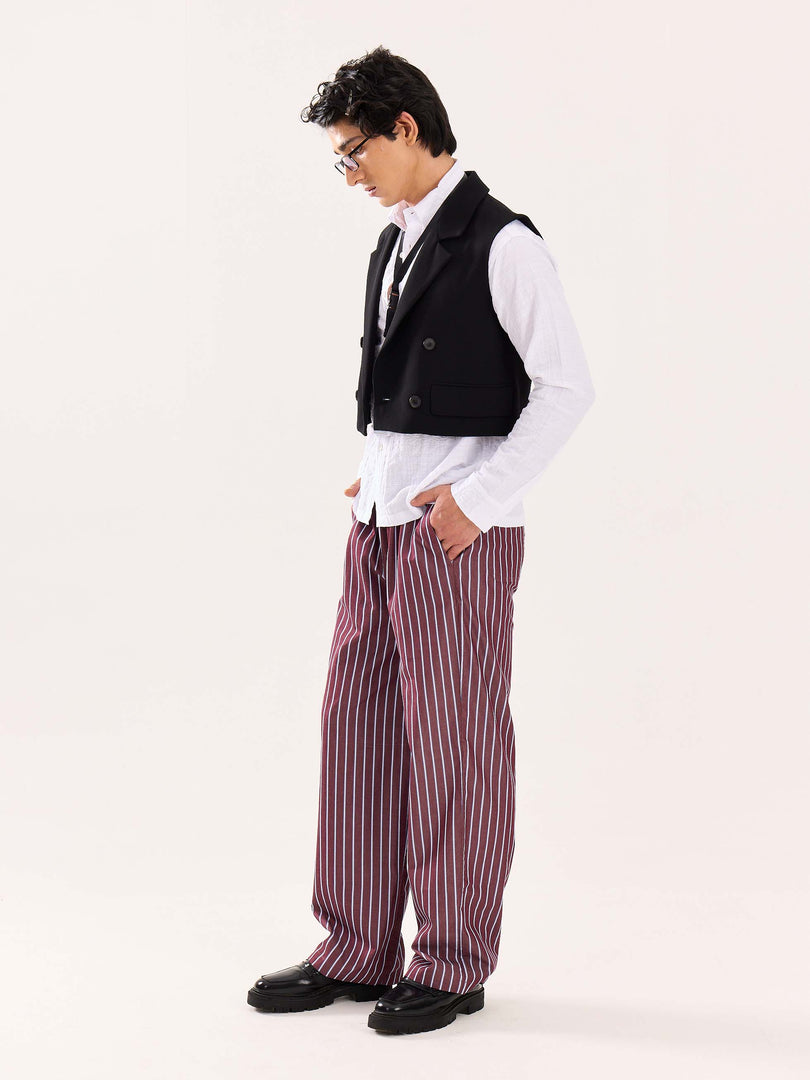 Burgundy Striped Poplin Pull-on Pants