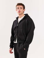 Load image into Gallery viewer, Black Cropped Zip-Up Hoodie