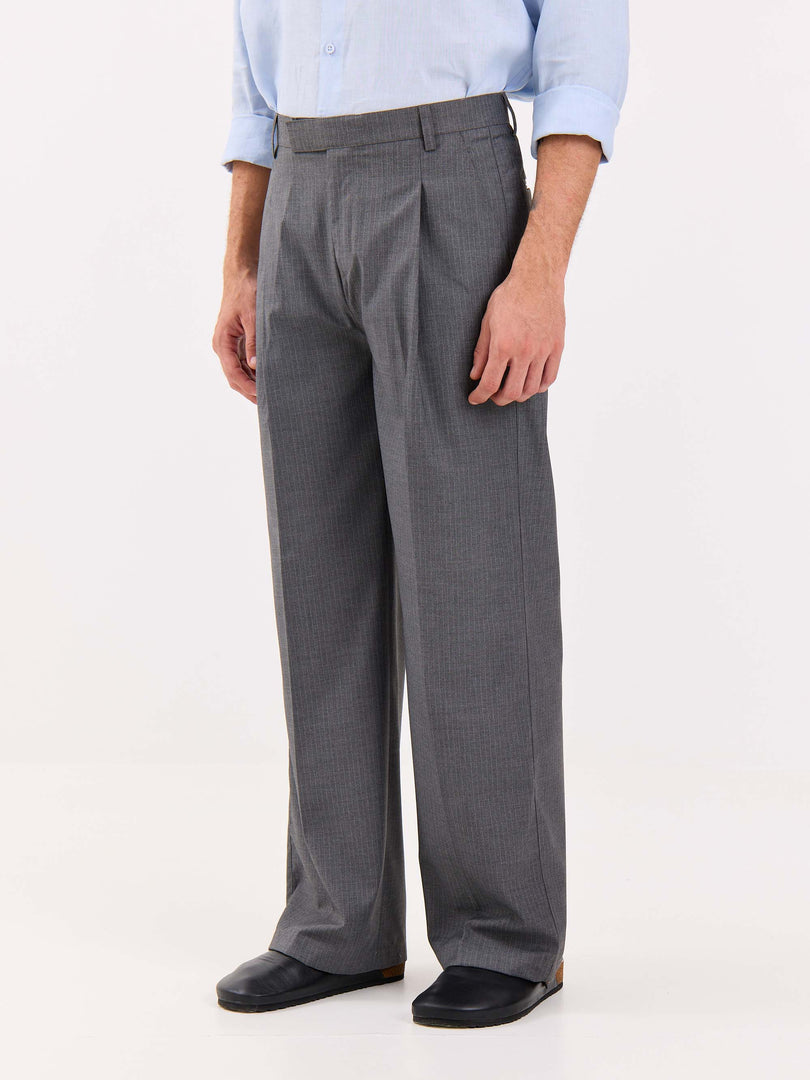 Grey Pinstriped Baggy Fit Trousers
