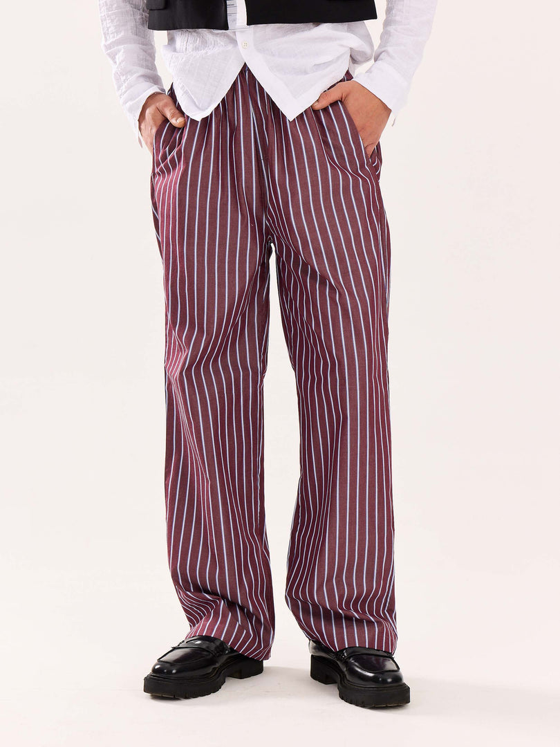 Burgundy Striped Poplin Pull-on Pants