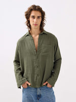 Load image into Gallery viewer, Sage Green Textured Gauze Holiday Shirt
