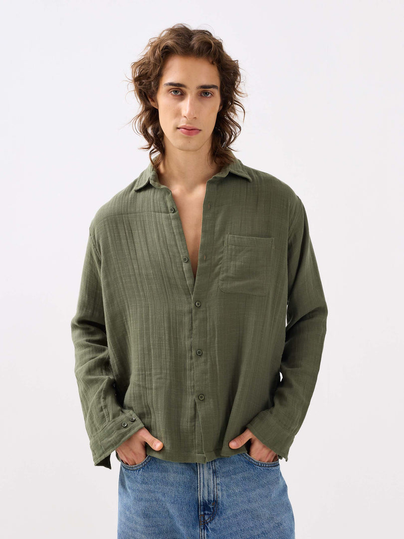 Sage Green Textured Gauze Holiday Shirt