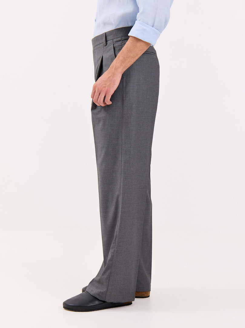 Grey Pinstriped Baggy Fit Trousers