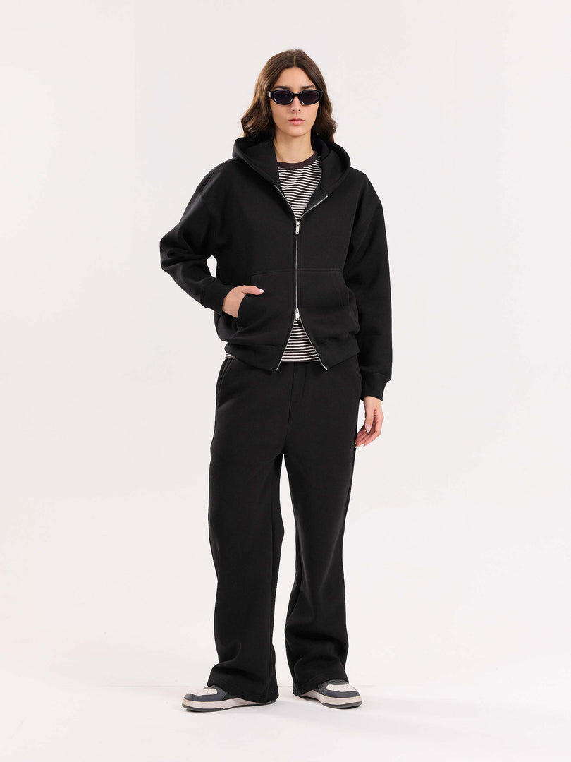 Black Cropped Zip-Up Hoodie