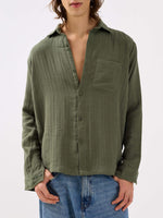 Load image into Gallery viewer, Sage Green Textured Gauze Holiday Shirt
