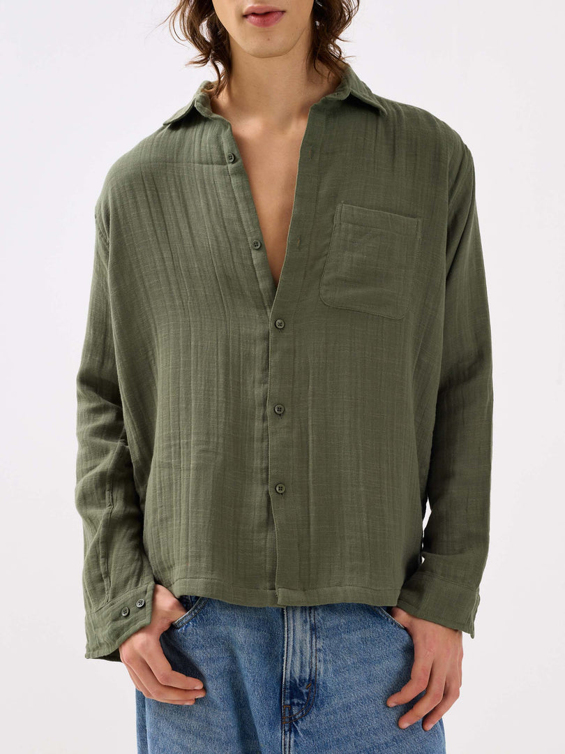 Sage Green Textured Gauze Holiday Shirt
