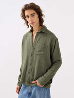 Load image into Gallery viewer, Sage Green Textured Gauze Holiday Shirt
