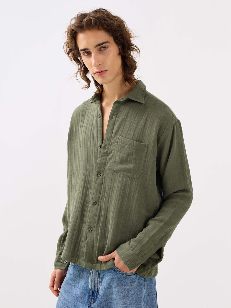 Sage Green Textured Gauze Holiday Shirt