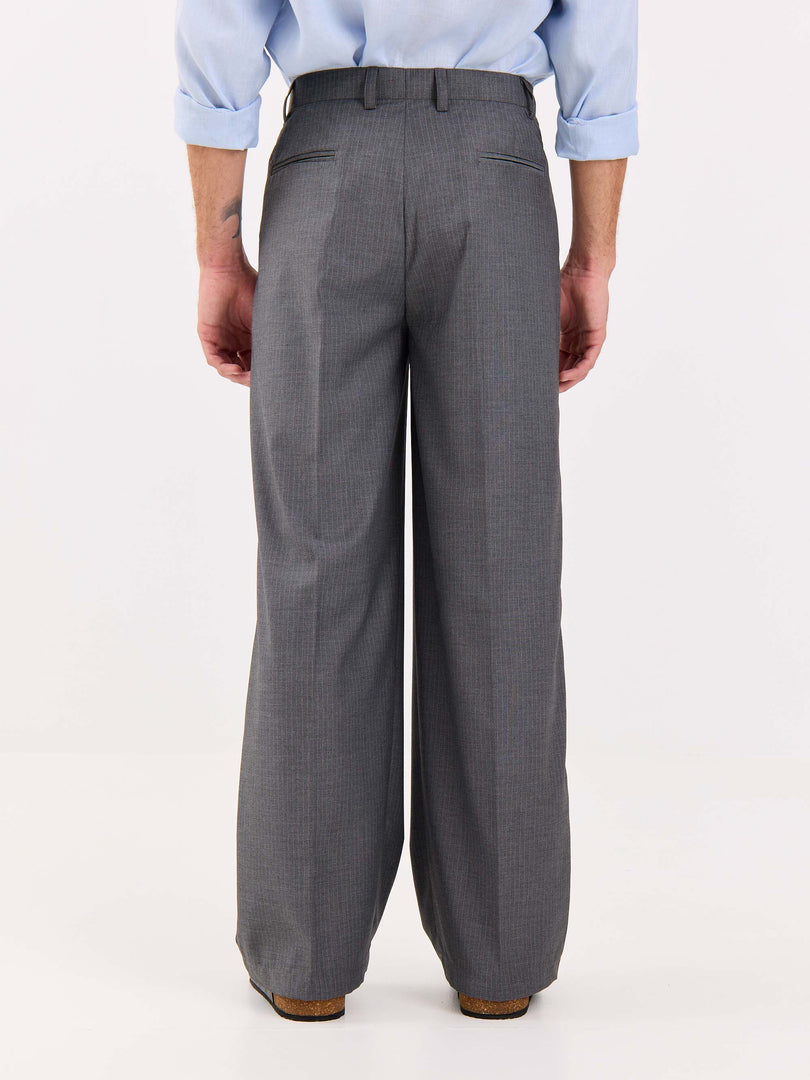 Grey Pinstriped Baggy Fit Trousers