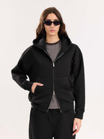 Load image into Gallery viewer, Black Cropped Zip-Up Hoodie