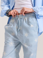 Load image into Gallery viewer, Light Blue Striped Snowflake Pull-on Pants