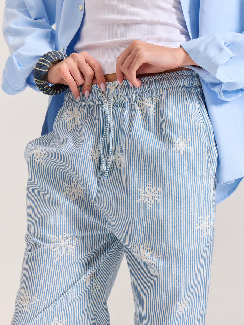 Light Blue Striped Snowflake Pull-on Pants