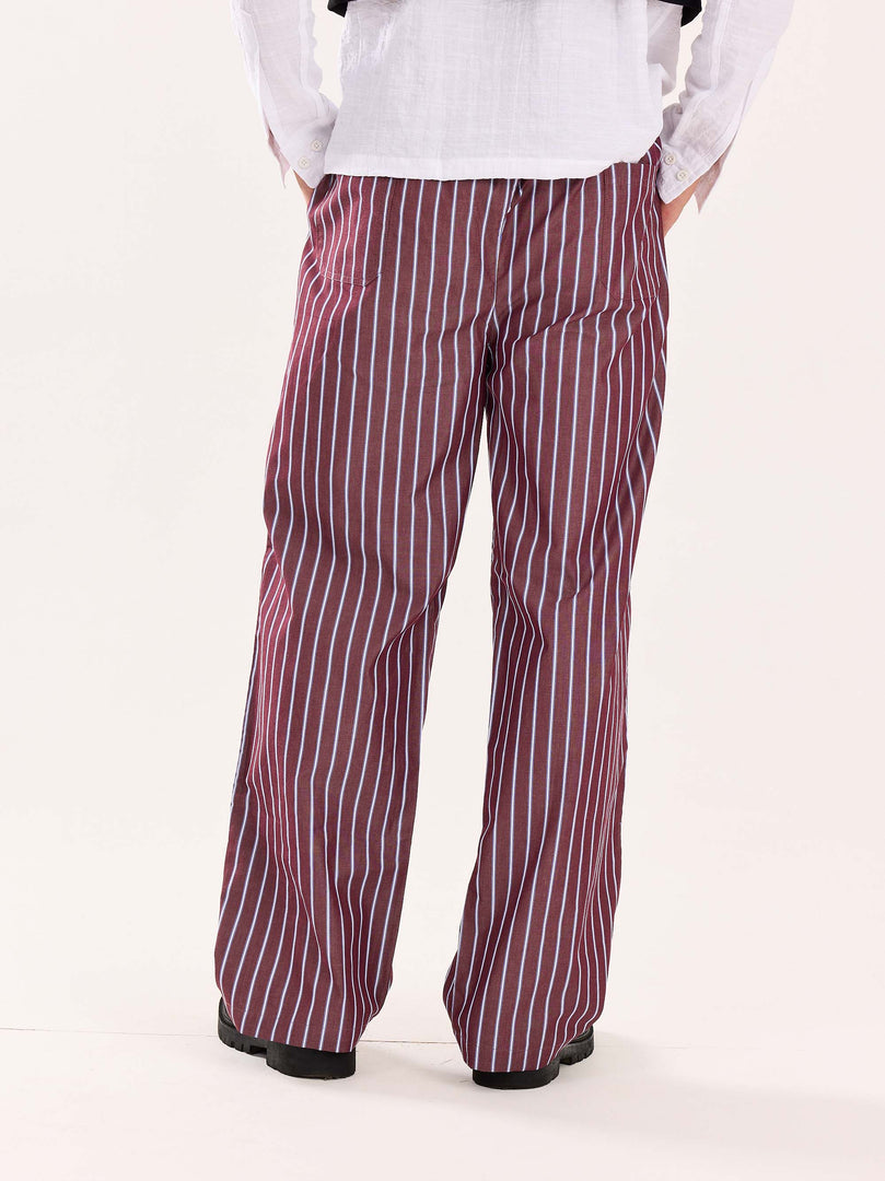 Burgundy Striped Poplin Pull-on Pants