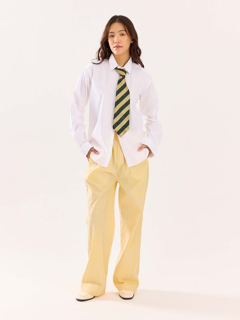 Yellow Striped Poplin Pull-on Pants