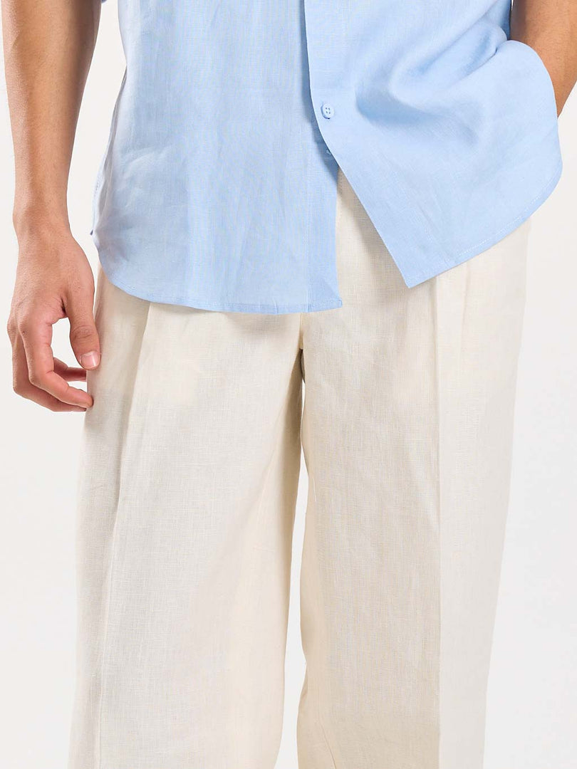 Cream Linen Baggy Fit Trousers