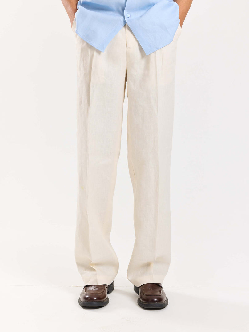 Cream Linen Baggy Fit Trousers