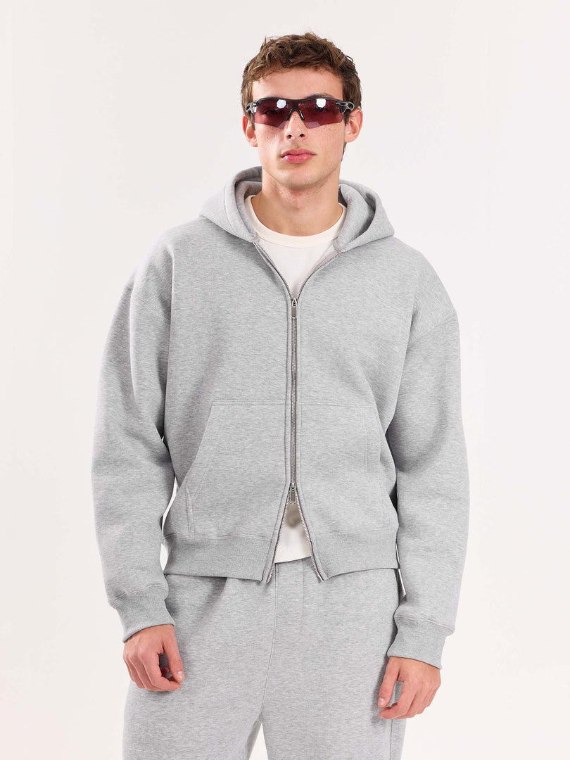 Marl Grey Cropped Zip-Up Hoodie