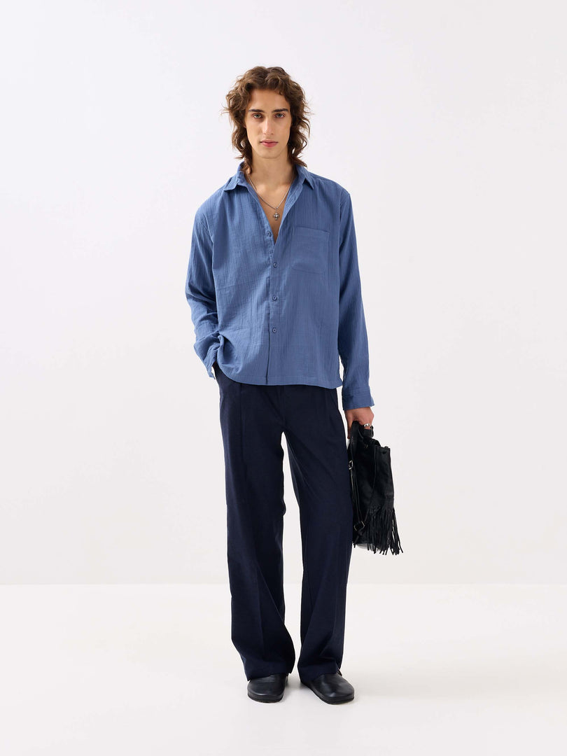 Dusty Blue Gauze Holiday Shirt