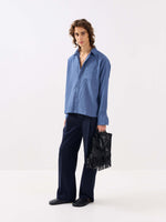 Load image into Gallery viewer, Dusty Blue Gauze Holiday Shirt
