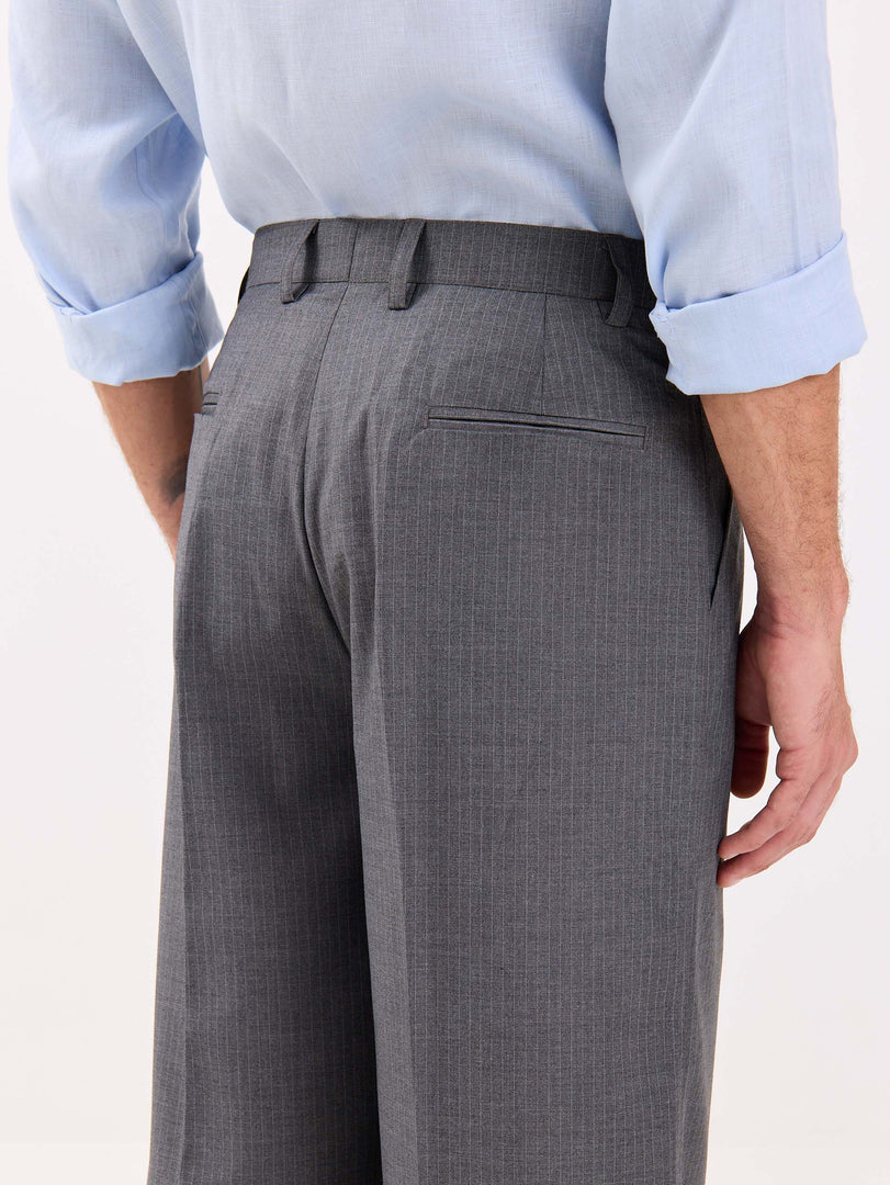 Grey Pinstriped Baggy Fit Trousers