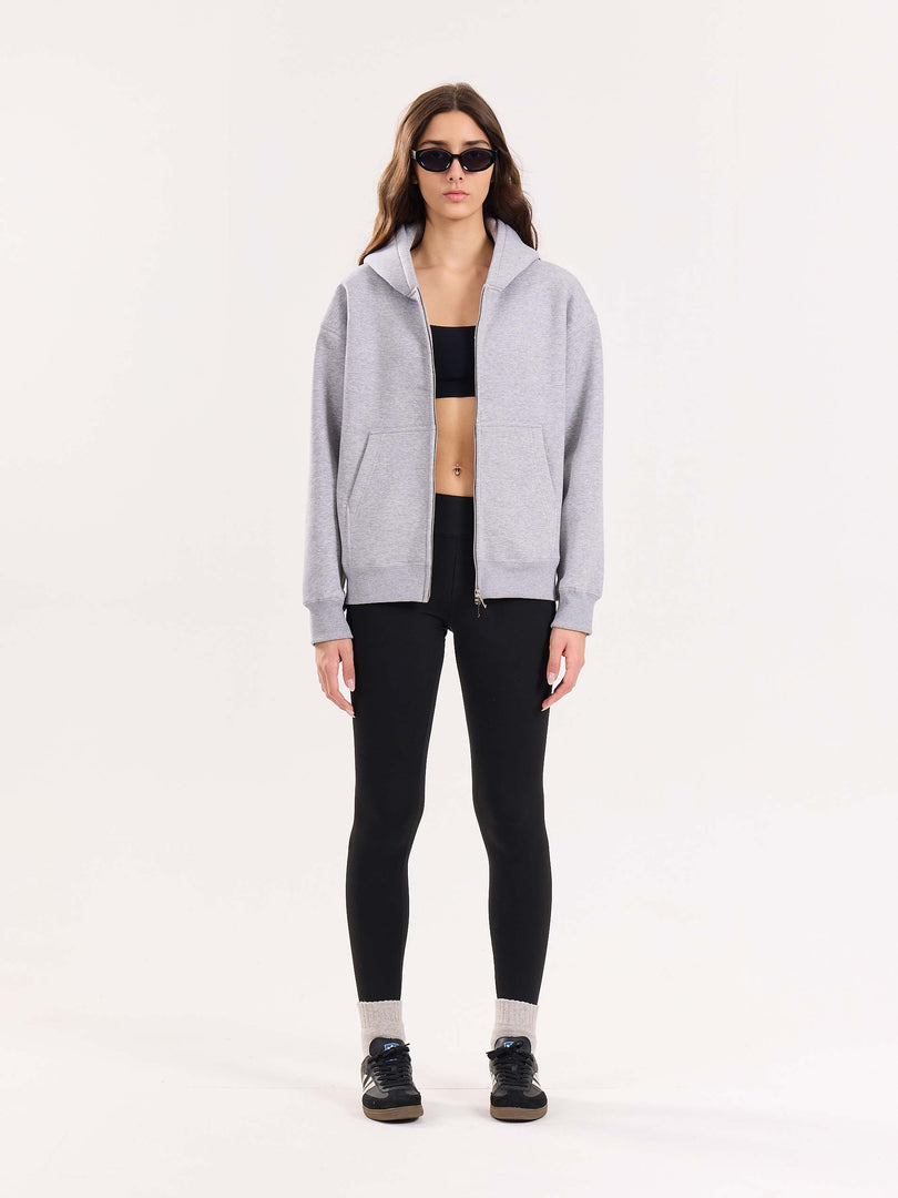 Marl Grey Cropped Zip-Up Hoodie