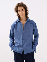 Load image into Gallery viewer, Dusty Blue Gauze Holiday Shirt
