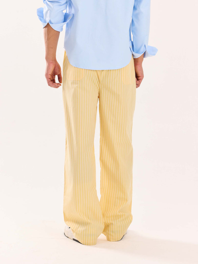 Yellow Striped Poplin Pull-on Pants