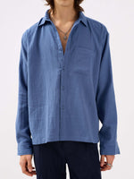 Load image into Gallery viewer, Dusty Blue Gauze Holiday Shirt
