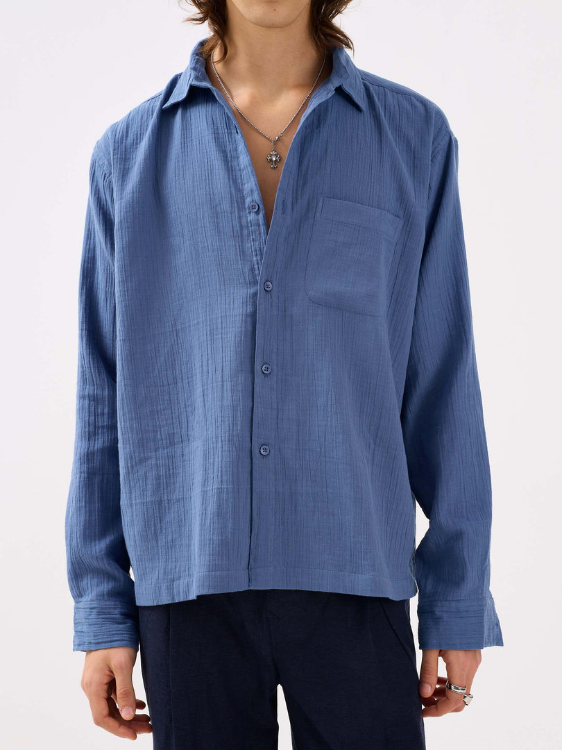 Dusty Blue Gauze Holiday Shirt