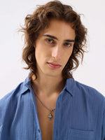 Load image into Gallery viewer, Dusty Blue Gauze Holiday Shirt
