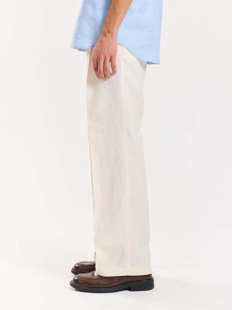 Cream Linen Baggy Fit Trousers