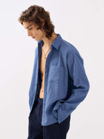 Load image into Gallery viewer, Dusty Blue Gauze Holiday Shirt

