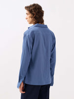 Load image into Gallery viewer, Dusty Blue Gauze Holiday Shirt
