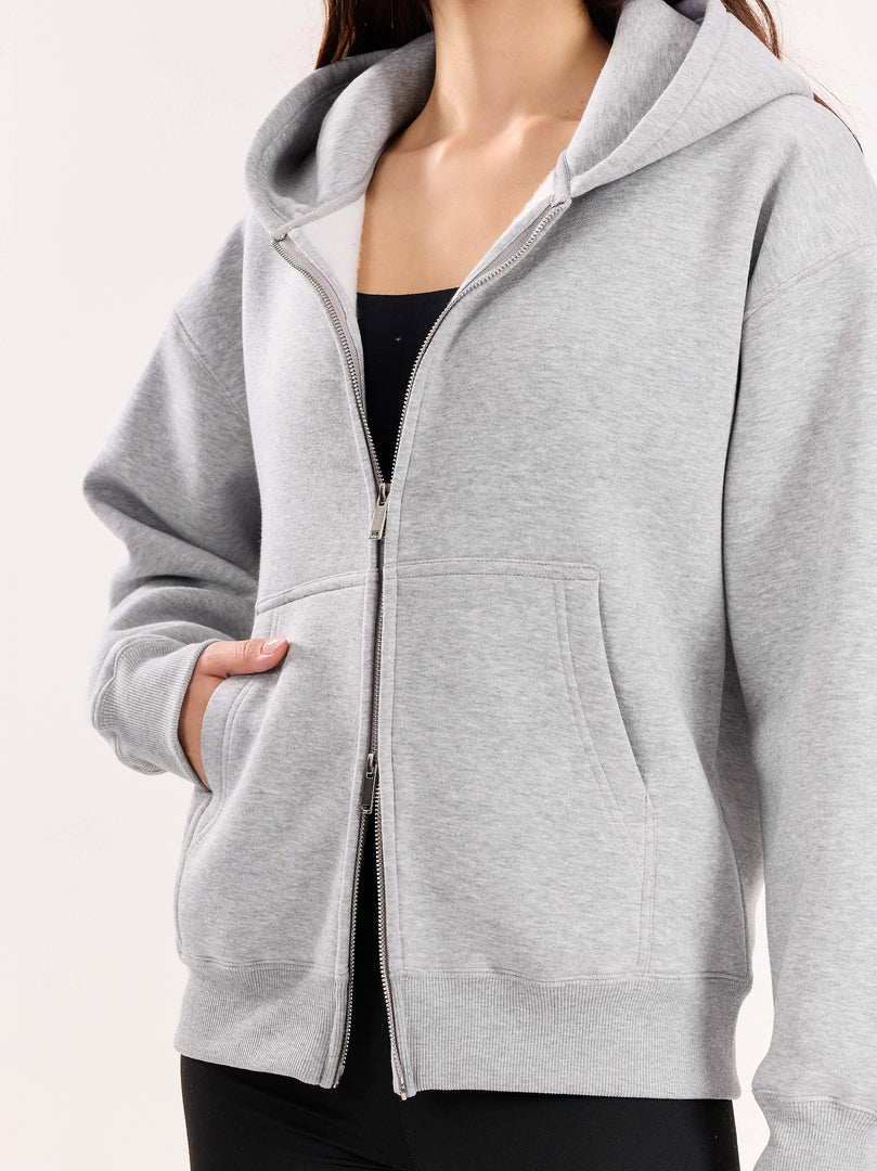Marl Grey Cropped Zip-Up Hoodie