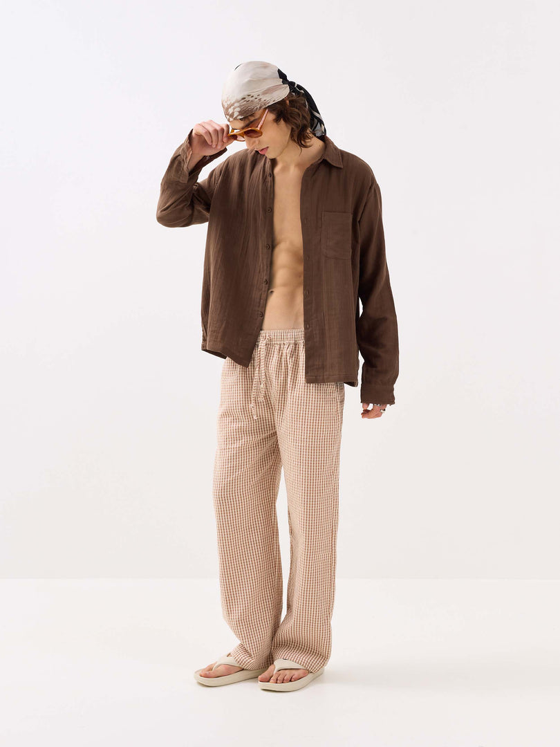 Dark Brown Gauze Holiday Shirt