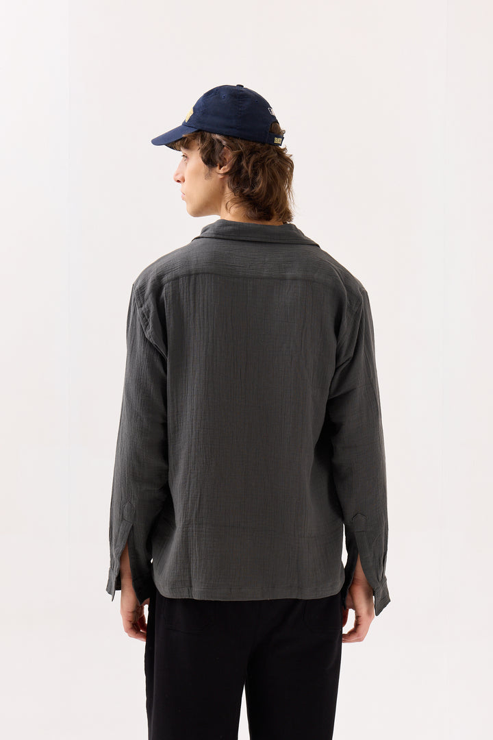 Dark Grey Gauze Holiday Shirt