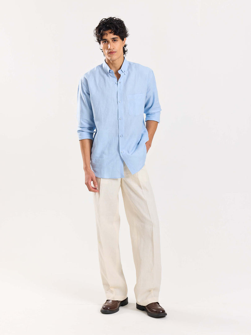 Cream Linen Baggy Fit Trousers