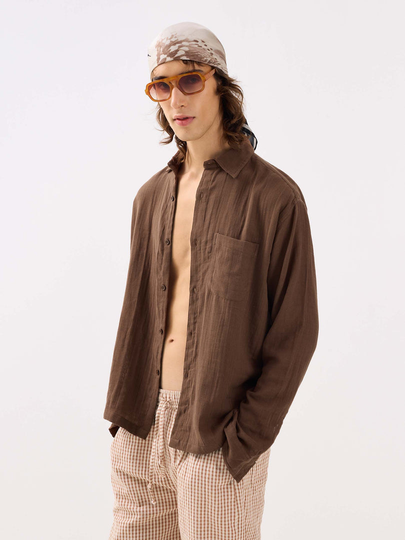 Dark Brown Gauze Holiday Shirt