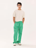Load image into Gallery viewer, Green Striped Poplin Pull-on Pants
