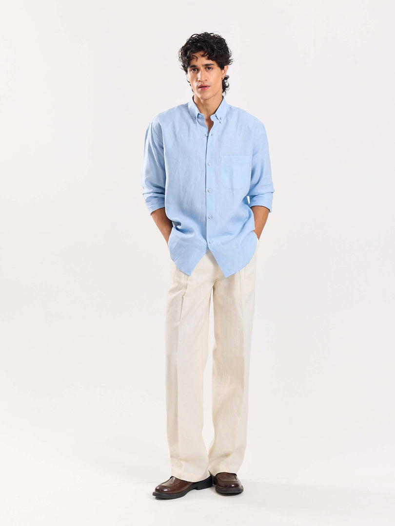 Cream Linen Baggy Fit Trousers