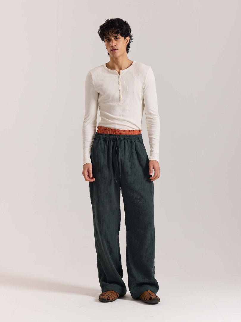 Teal Green Gauze Pull-on Pants