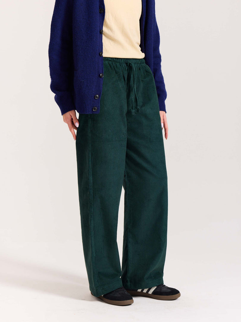 Teal Green Corduroy Pull-on Pants