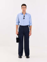 Load image into Gallery viewer, Dark Blue Pinstriped Baggy Fit Trousers
