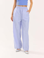 Load image into Gallery viewer, Powder Blue Striped Poplin Pull-on Pants
