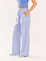 Load image into Gallery viewer, Powder Blue Striped Poplin Pull-on Pants
