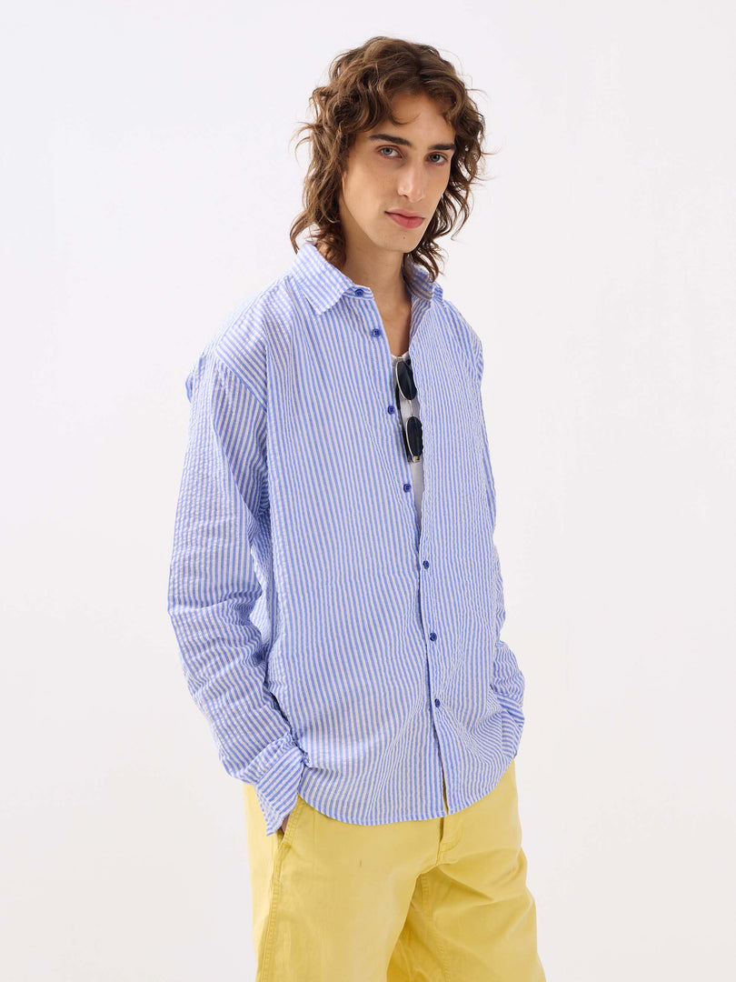 Blue Striped Seersucker Shirt